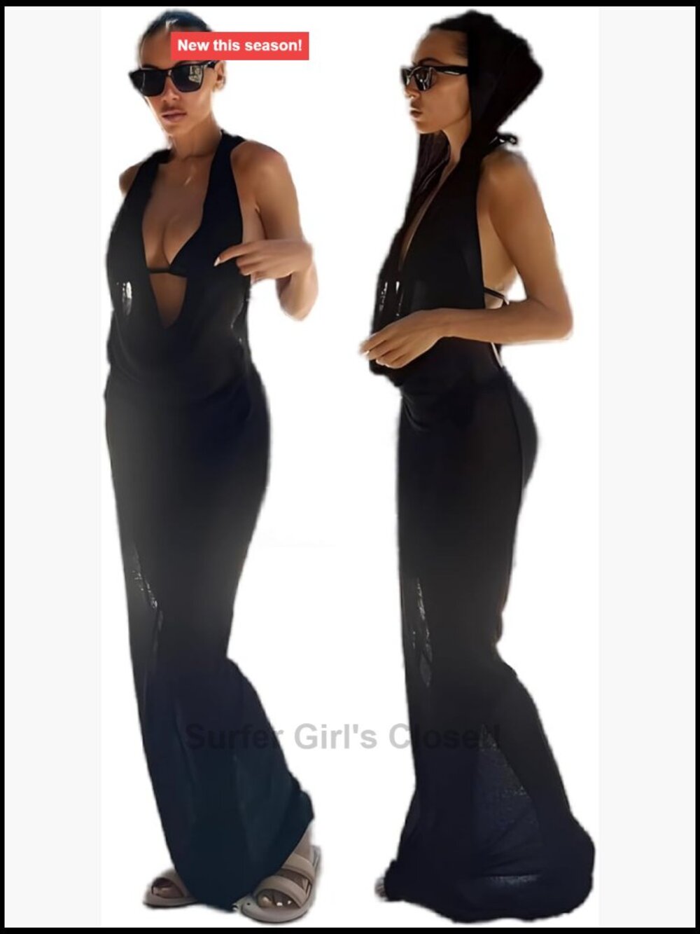 Sexy Hooded Maxi Dress Bikini Cover Up Swimsuit Sheer Mesh Rave Outfit Costume